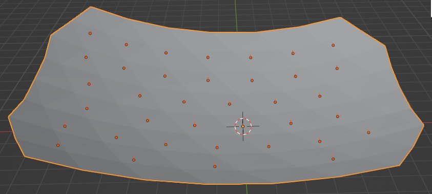 Screenshot of Blender with a concave panel and orange axes for each key position