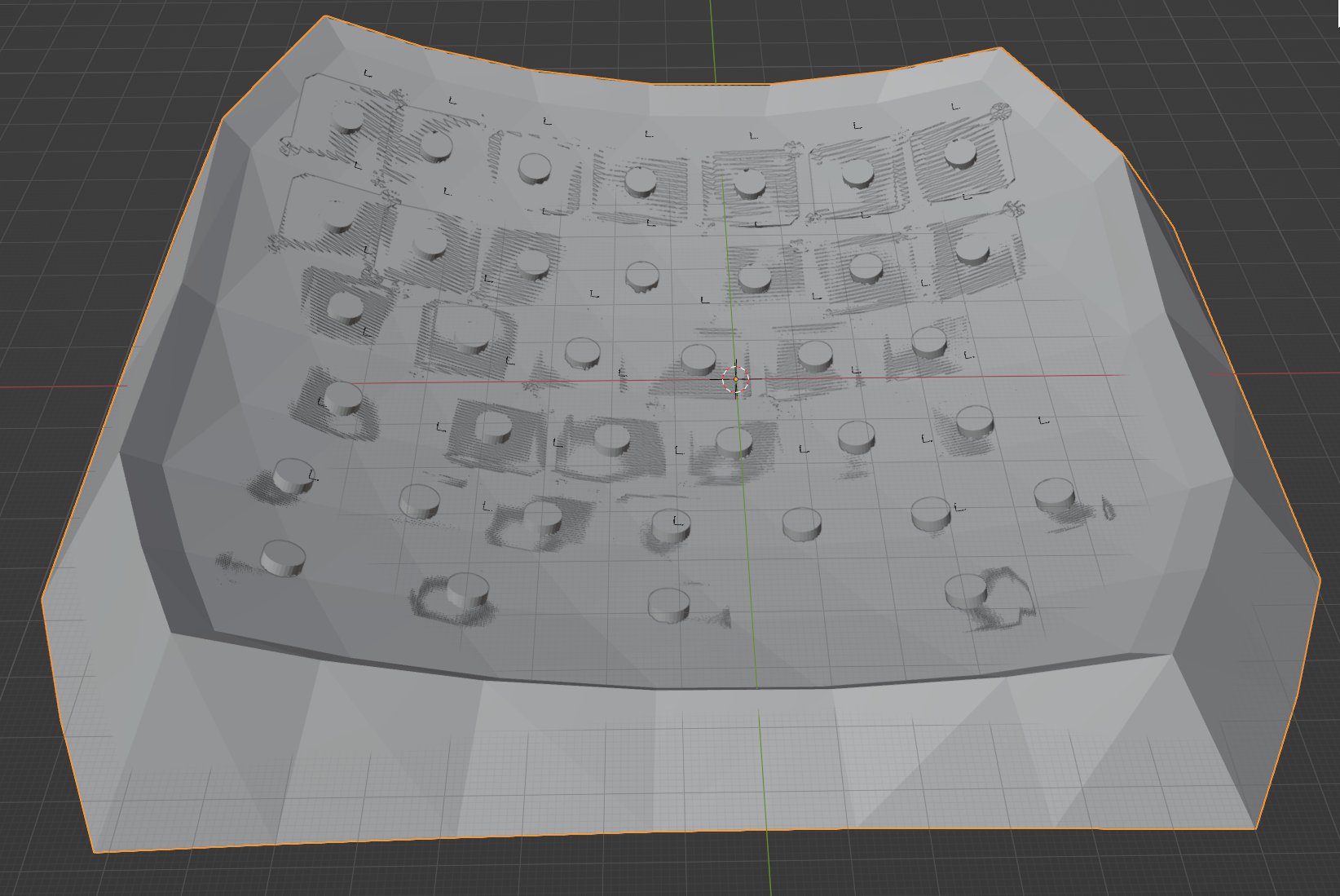 A screenshot of Blender showing the upper side of the upper shell