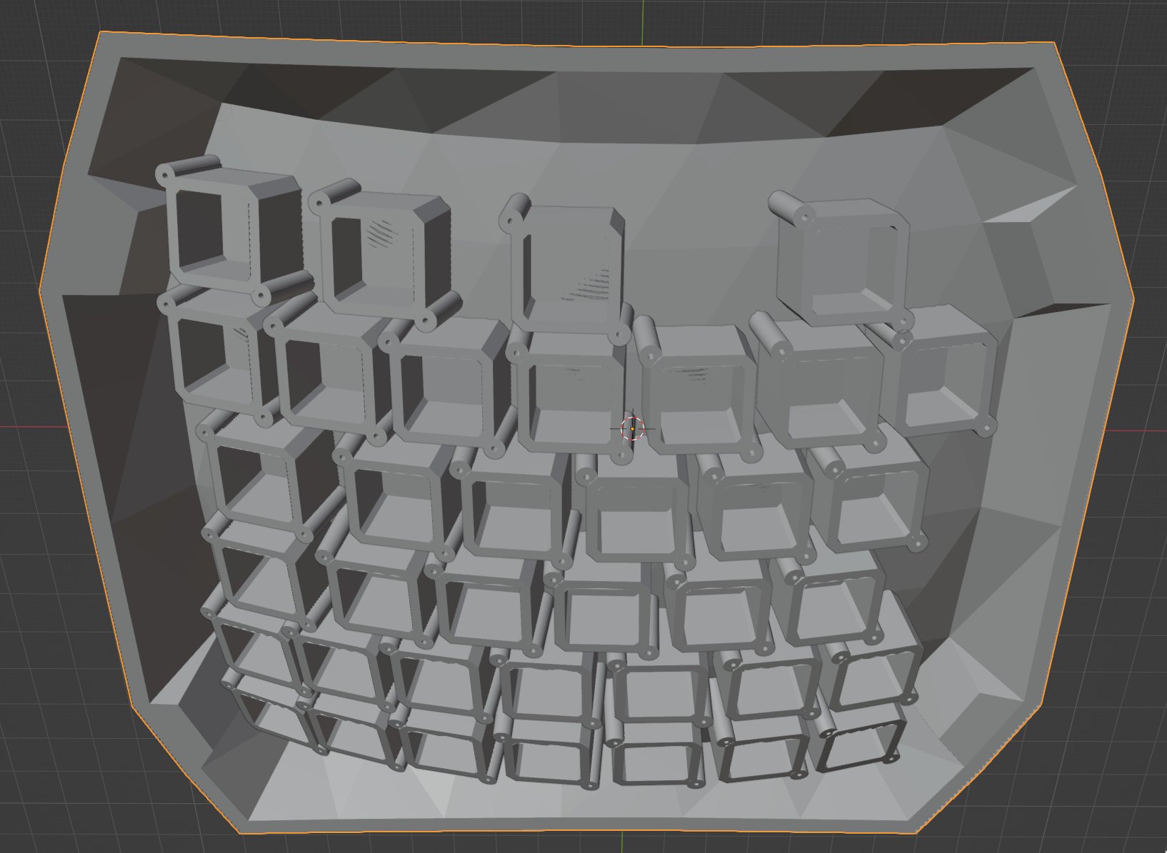 A screenshot of Blender showing the underside of the upper shell